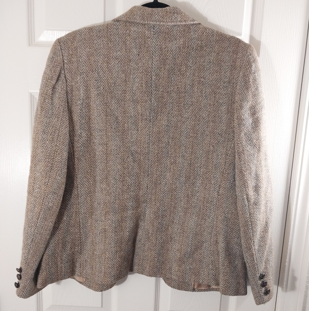 Andre Barreau Women's Tan Herringbone Blazer 100% Pure Wool Size 16 - Picture 7 of 7